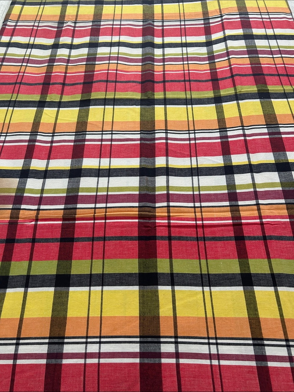 Mid-century Russell Wright by Simtex Multicolor Plaid Tablecloth. Vintage.